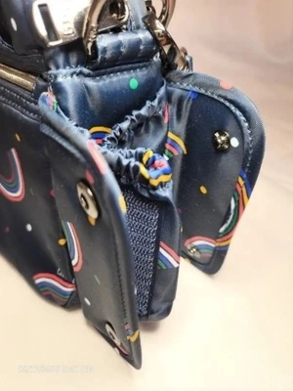 Lug Can Can Crossbody Bag Rainbow Arc Navy Quilted Multi‑Pocket Travel Purse